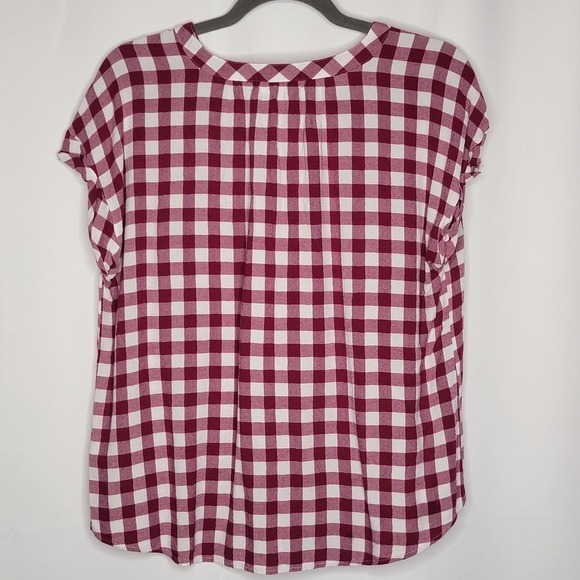 Liz Claiborne Womens  Top Size L Red White Plaid V Neck Country Cuffed Sleeve - Picture 7 of 9